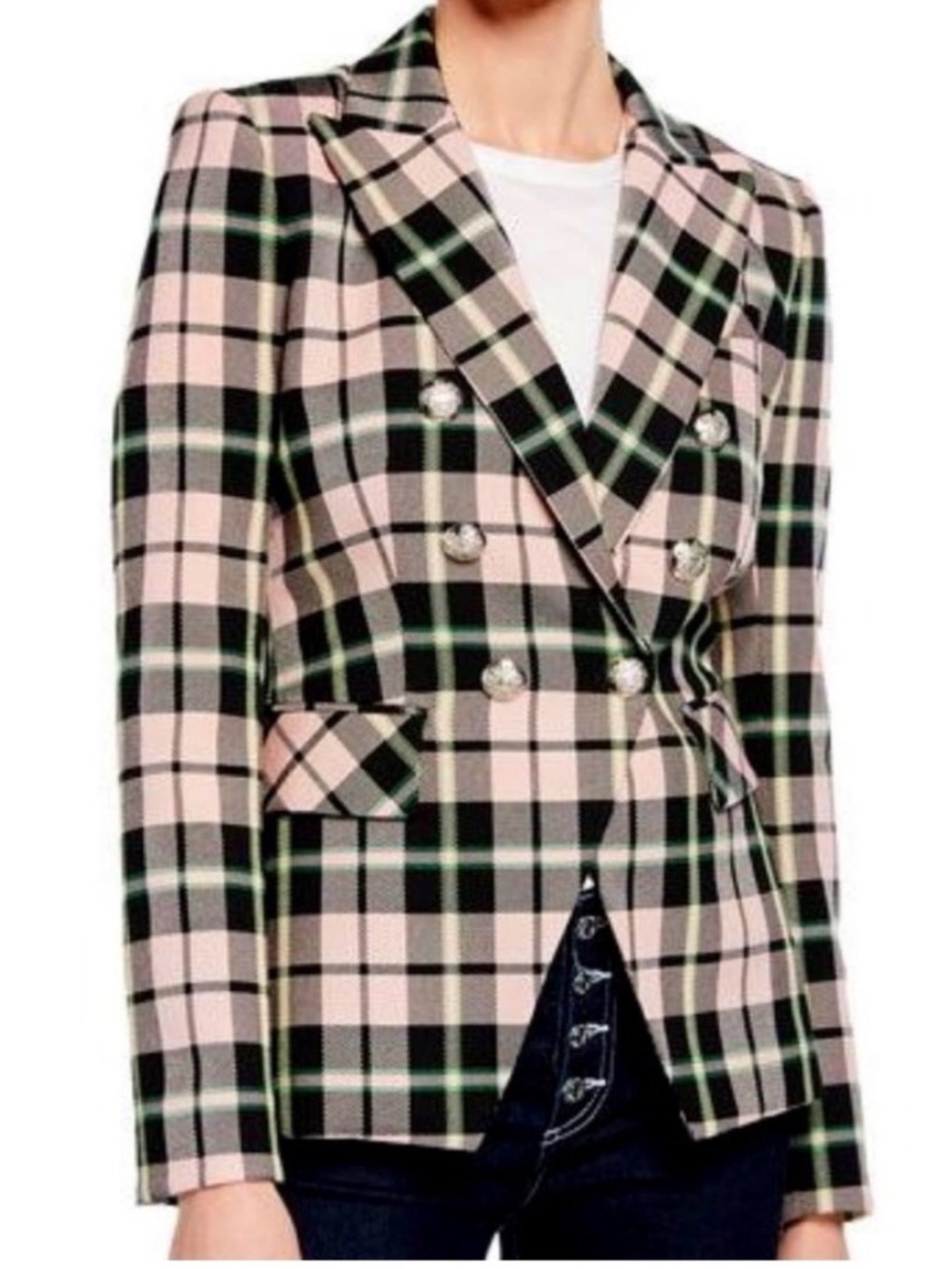 VERONICA BEARD Miller Plaid Dickey Jacket Pink Black Size 6 EUC